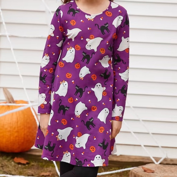 NWT 5T Children’s Place Halloween Purple Ghost Pumpkin Cat Dress in bag - Picture 4 of 4